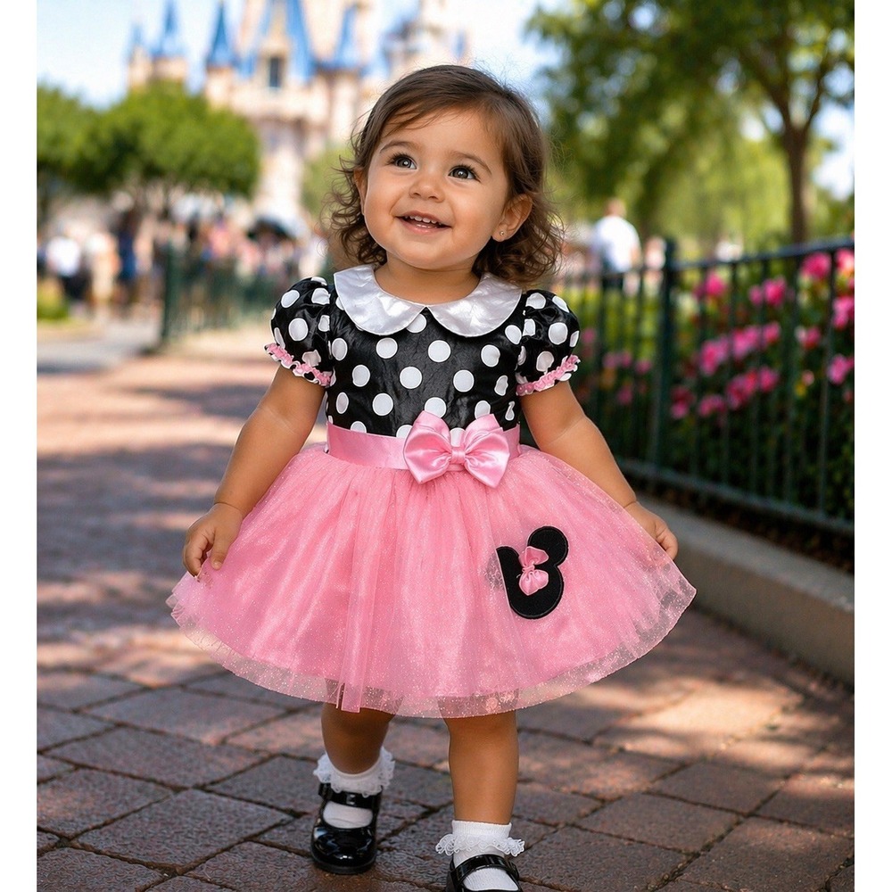 Disney Minnie Mouse Pink Tutu Dress Infant 12-24 Months Polka Dot Costume